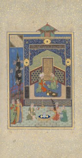 Bahram Gur in the Turquoise Palace on Wednesday, Folio 216 from a Khamsa (Quintet) of Nizami, dated A.H. 931/A.D. 1524-25.