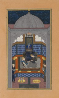 Bahram Gur and the Indian Princess in the Dark Palace on Saturday, Folio 23v from a Haft Paikar (Seven Portraits) of the Khamsa (Quintet) of Nizami, ca. 1430.