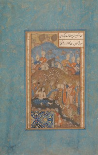 Khusrau Spies Shirin Bathing, Folio from a Khamsa (Quintet) of Nizami, 16th century.