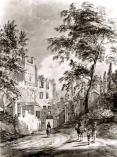 Travelers Entering a Town, 1751-1809.