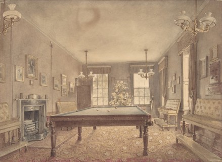 Interior of the billiard room at Lupton House, Devonshire, designed by George Wightwick for Sir J.B.Y. Buller, 1838.
