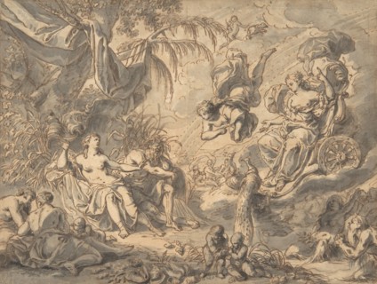 Juno on Her Chariot VIsiting a Young Woman and a Rivergod, late 17th-mid 18th century.