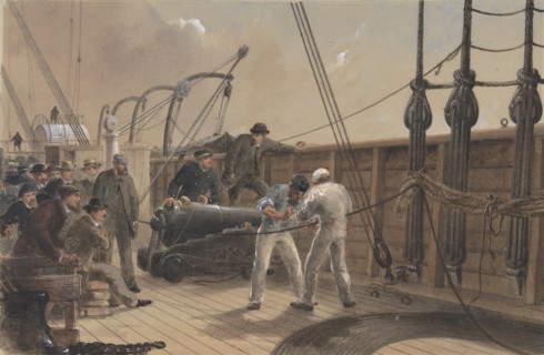 Splicing the Cable (after the First Accident) on Board the Great Eastern, July 25th, 1865, 1865-66.