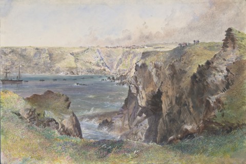 Foilhummerum Bay, Valentia, from Cromwell Fort: The Caroline Laying the Earthwire on July 21st, 1865, 1865.