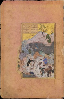 The Anecdote of the Man Who Fell into the Water, Folio 44r from a Mantiq al-tair (Language of the Birds), dated A.H. 892/A.D. 1487.