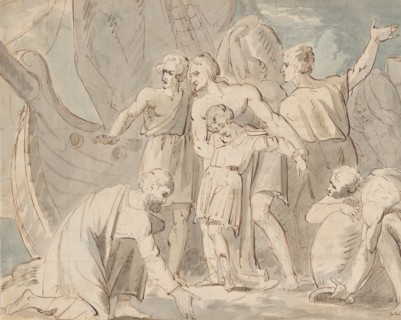 Historical Subject with Men and a Boy Near a Ship (recto); Anatomical Study of a Foot (verso), 1770-80.