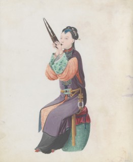 Watercolour of musician playing sheng, late 18th century.