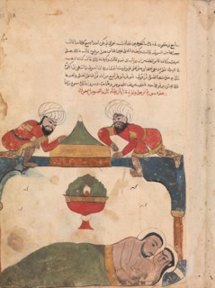 The Thieves on the Roof Awaken the Merchant", Folio from a Kalila wa Dimna, 18th century.