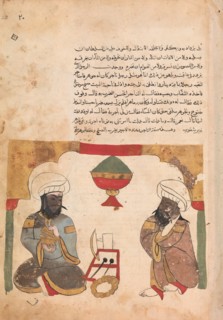 The Merchant Listens to the Workman Playing Cymbals, Folio from a Kalila wa Dimna, 18th century.