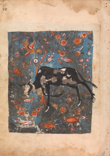 The Ox Shanzabeh Left Behind, Grazing in the Territory of the Lion King, Folio from a Kalila wa Dimna, 18th century.