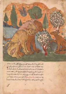 The Lion king, With his Mother, Receives Dimna, Folio from a Kalila wa Dimna, 18th century.