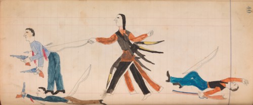 Maffet Ledger: Indian and three white men, ca. 1874-81.
