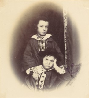 [Vignetted portrait of two children], 1850s-60s.