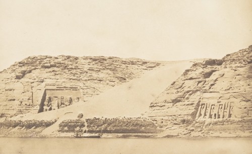 Vue générale des Spéos de Phré et d'Athor, à Abousembil, prise de l'ile, March 29, 1850.