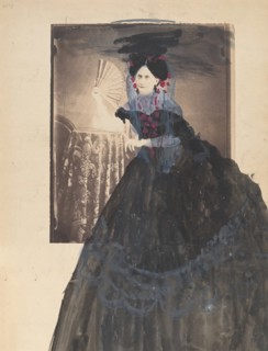 [La Comtesse at Table holding Fan], 1860s.