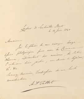 [Manuscript Letter from W. H. Fox Talbot to Antonio Bertoloni], 1840.