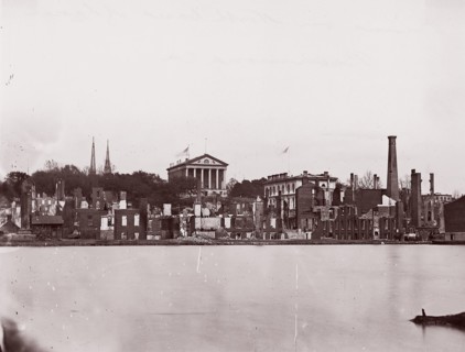 Ruins on North Bank of Canal, Richmond, 1865. Formerly attributed to Mathew B. Brady.