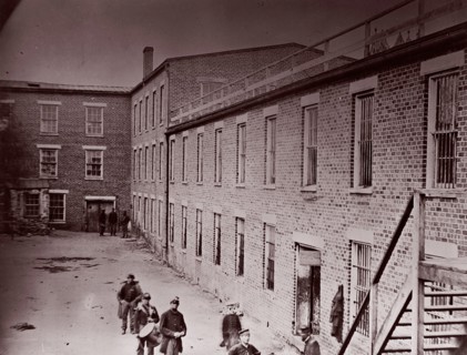 Castle Thunder, ex-tobacco factory, Petersburg, 1864. Formerly attributed to Mathew B. Brady.