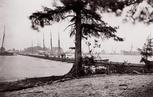 Pontoon Bridge, James River, 1864. Formerly attributed to Mathew B. Brady.