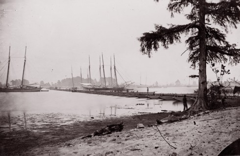 Pontoon Bridge, James River, 1864. Formerly attributed to Mathew B. Brady.