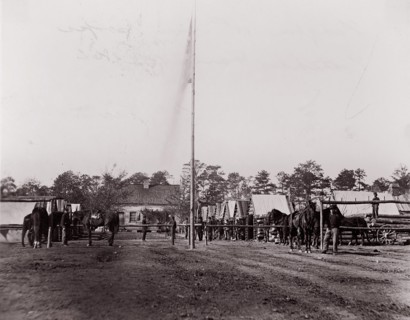 Headquarters, 10th Army Corps, Hatcher's Farm, Virginia, 1861-65. Formerly attributed to Mathew B. Brady.