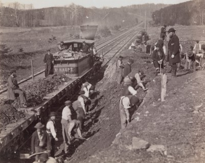 Excavating for "Y" at Devereaux Station, Orange & Alexandria Railroad, 1863. Formerly attributed to Mathew B. Brady.