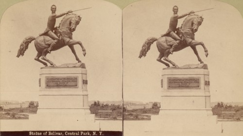 Stereographic View of Statue of Simon Bolivar by R. de la Cova, Central Park, New York, 1884-98.