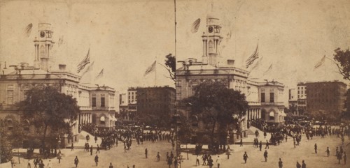The Populace Begin to Gather in Front of the City Hall to Witness the Arrival of the Embassy on Their Visit to the Governor and Mayor, 1860.