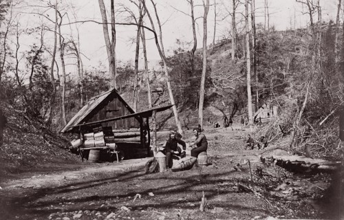 [A Union Station on the James River Established for Extracting Gunpowder from Confederate Torpedoes], 1864. Formerly attributed to Mathew B. Brady, Andrew Joseph Russell.