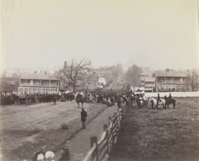 Procession of Troops and Civilians on Way to Dedication of Soldiers' National Cemetery, Gettysburg, Pennsylvania, November 19, 1863. Formerly attributed to Mathew B. Brady.