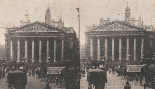 Pair of Stereograph Views of the Royal Exchange, London, England, 1850s-1910s.