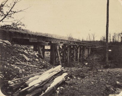 Winter Scene with Trestle Bridge Along the Atlantic & Great Western Railway, 1862-64.