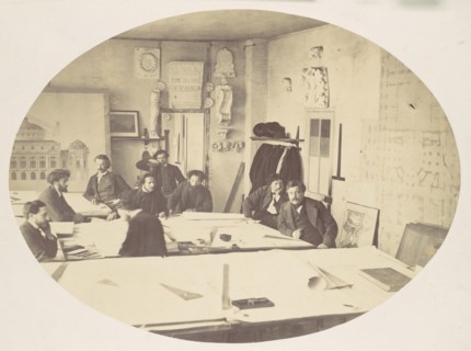 [Charles Garnier in the Drafting Room While Designing the New Paris Opera], ca. 1870.