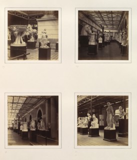 [Sculptures in Roman Court; Sacrificial Altar; Greek Sculpture Gallery; Statues in Greek and Roman Sculpture Court], ca. 1859.