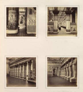 [View Across the Egyptian Court; View through Egyptian Columns into Classical Sculpture Gallery; Side View of Egyptian Colonnade; Facade of the Hall of Columns], ca. 1859.
