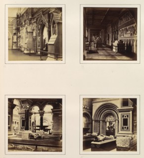[The Rochester Doorway; Vestibule, Garden Side of English Medieval Court; Byzantine Court Exterior and Interior], ca. 1859.