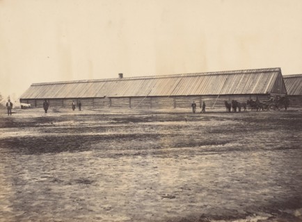 Civil War View, 1860s. (Section of logs Hospital Point Rocks Virginia).