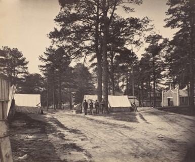 Civil War View, 1860s. (Portion general Hospitalfare grounds Petersburg, Va.)