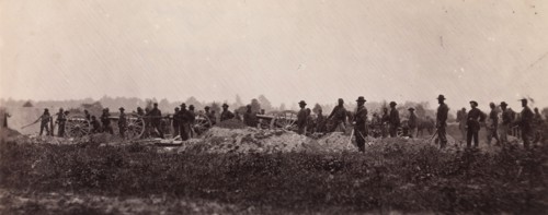 Pennsylvania Light Artillery, Battery B, Petersburg, Virginia, 1864. Formerly attributed to Mathew B. Brady.