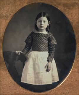 Young Girl Wearing Waist Apron, Resting Hand on Chair, 1840s-50s.