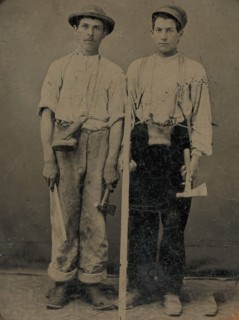 Two Young Workmen with Hatchets, 1860s-70s.