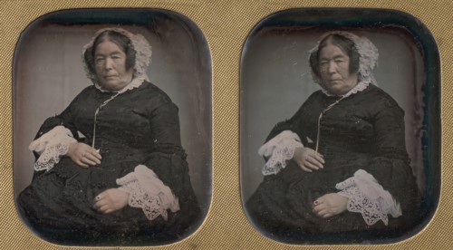 Older Woman Wearing Flowered Bonnet, 1850s.