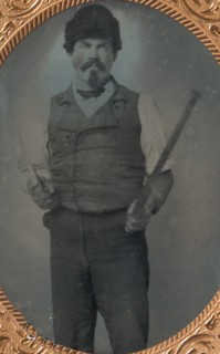 Slate Roofer Holding Slate Hammer and Iron Bar, 1850s-60s.