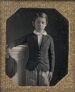 Boy Holding Cap, Resting Arm on a Column, 1840s.