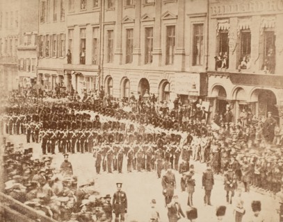 Old Boston Fuseliers on State Street, 1858.