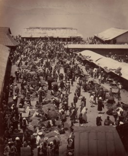 Bhutan and Nepalese People at Darjeeling, Sunday Morning Market Scene, 1860s-70s.