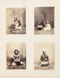 Girl with a Sitar, 1850s. [Dancing girl, harp player, reader, dhol player].