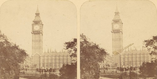 Pair of Early Stereograph Views of London, England, 1850s-70s. [New Houses of Parliament. The Clock Tower].