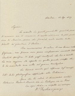 Manuscript Letter from William-Fox Strangways to Antonio Bertoloni, 1839. [Letter in Italian, discussing botany].