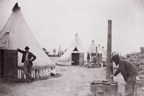 Camp of 153rd New York Infantry, ca. 1861. Formerly attributed to Mathew B. Brady.